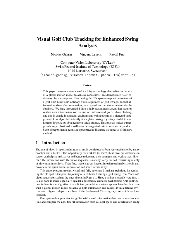 (PDF) Visual Golf Club Tracking for Enhanced Swing Analysis
