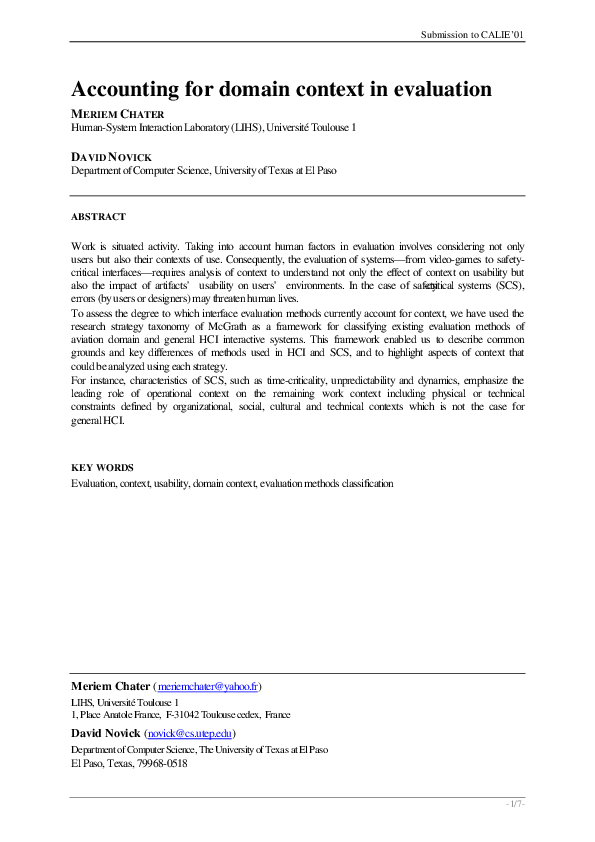  PDF Accounting For Domain Context In Evaluation Meriem Chater Academia edu