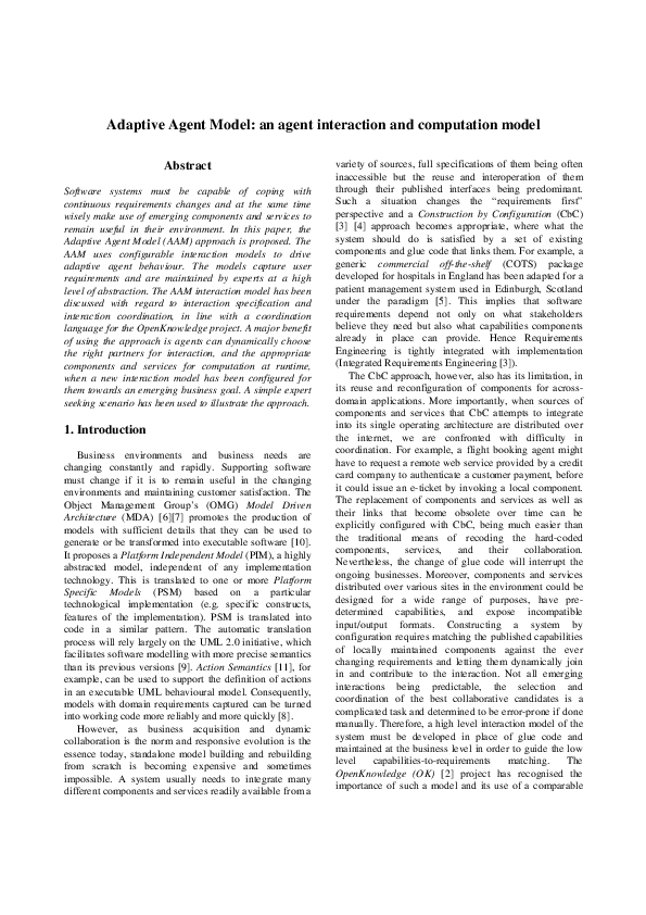 (PDF) Adaptive Agent Model: an Agent Interaction and Computation Model