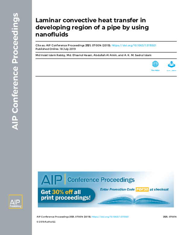 (PDF) Laminar convective heat transfer in developing region of a pipe ...