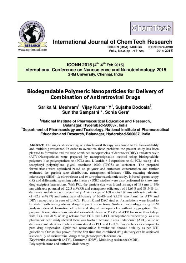 (PDF) Biodegradable Polymeric Nanoparticles for Delivery of Combination ...