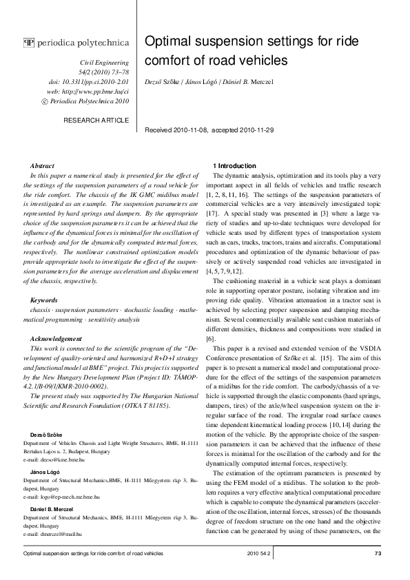 (PDF) Optimal suspension settings for ride comfort of road vehicles