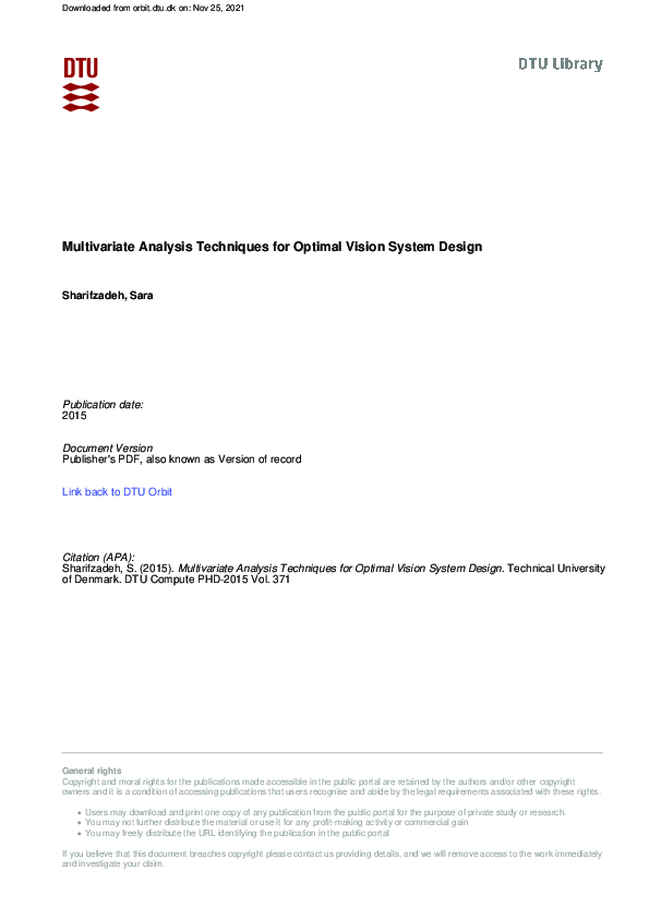 (PDF) Multivariate Analysis Techniques for Optimal Vision System Design