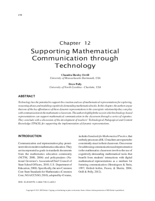 (PDF) Supporting Mathematical Communication through Technology