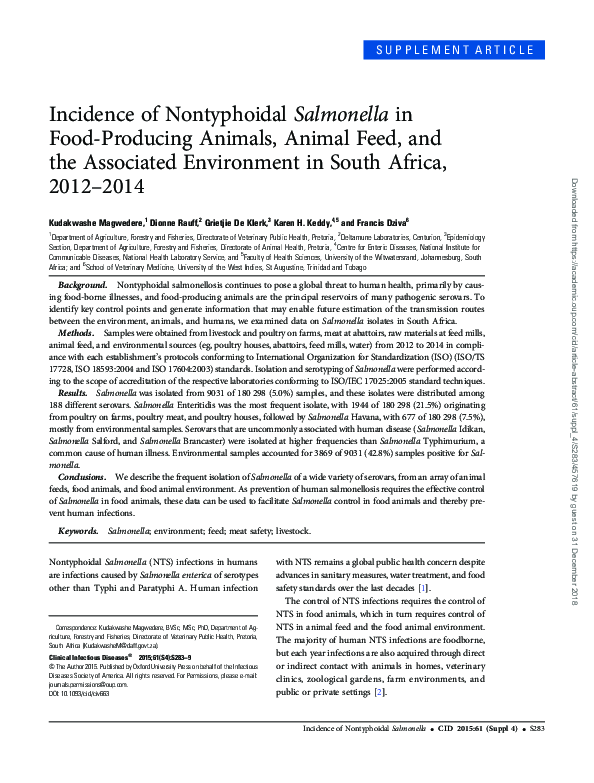 (PDF) Incidence of Nontyphoidal Salmonella in Food-Producing Animals ...