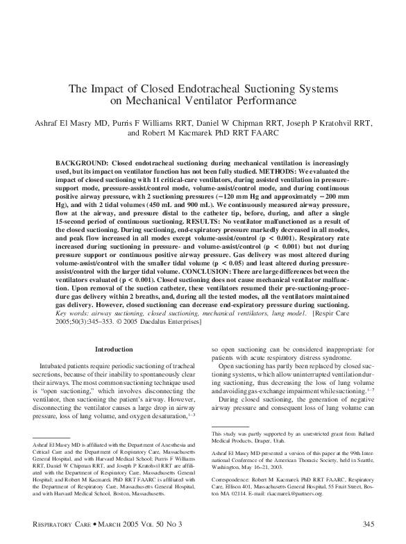(PDF) The impact of closed endotracheal suctioning systems on ...