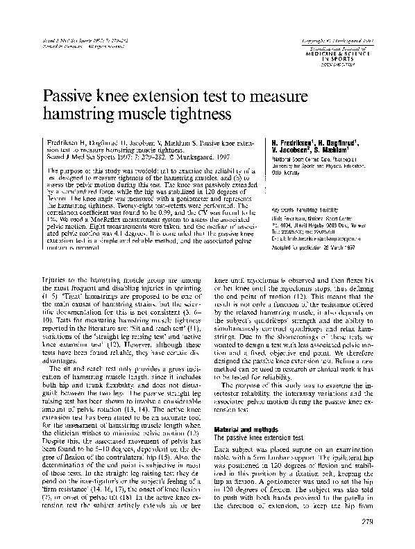 (PDF) Passive knee extension test to measure hamstring muscle tightness