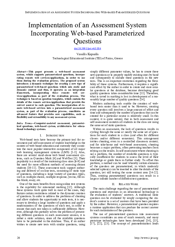 (PDF) Implementation of an Assessment System Incorporating Web-based ...