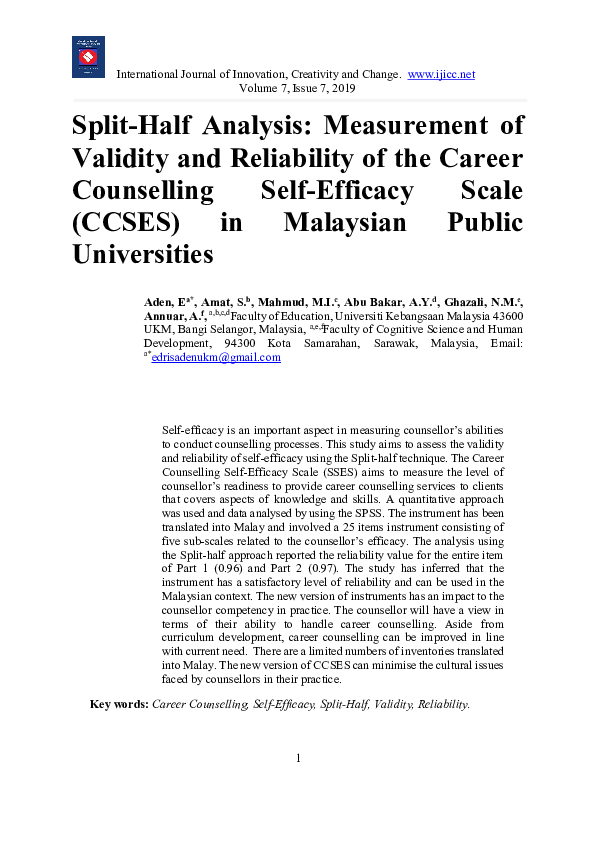(PDF) Split-Half Analysis : Measurement of Validity and Reliability of ...