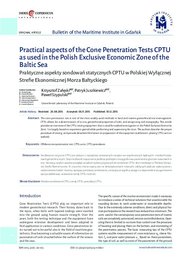 (PDF) Practical Aspects of the Cone Penetration Tests Cptu as Used in ...
