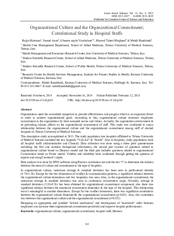 (PDF) Organizational Culture and the Organizational Commitment ...