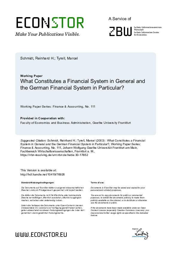 (PDF) What Constitutes a Financial System in General and the German ...