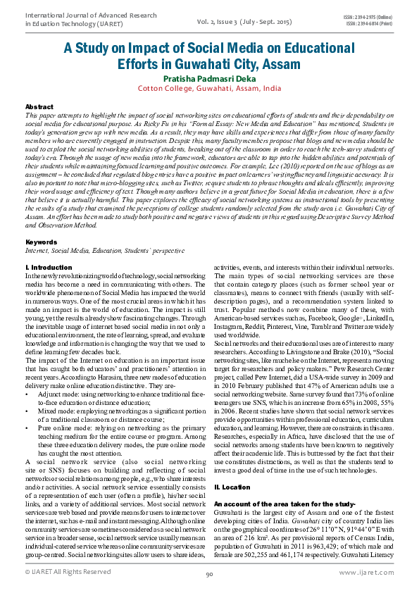 (PDF) A Study on Impact of Social Media on Educational Efforts in ...