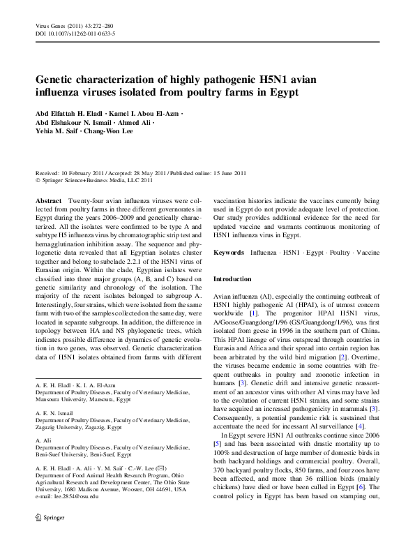 (PDF) Genetic characterization of highly pathogenic H5N1 avian ...