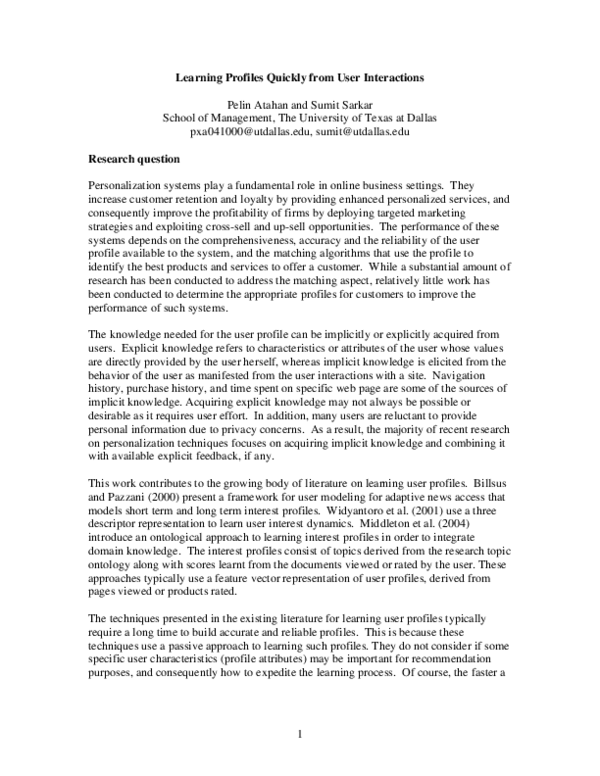 (PDF) Learning Profiles Quickly from User Interactions