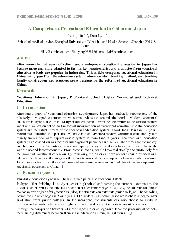 (PDF) A Comparison of Vocational Education in China and Japan