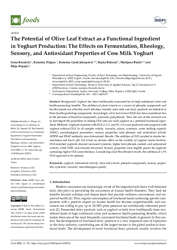 (PDF) The Potential of Olive Leaf Extract as a Functional Ingredient in ...