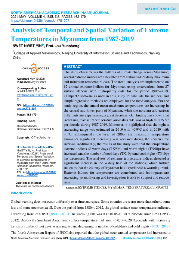 (PDF) Analysis of Temporal and Spatial Variation of Extreme ...