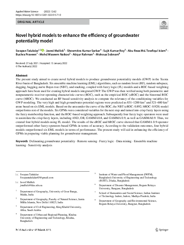 (PDF) Novel hybrid models to enhance the efficiency of groundwater ...
