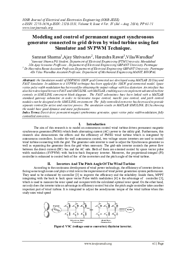 (PDF) Modeling and control of permanent magnet synchronous generator ...