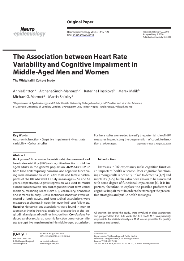 (PDF) The Association between Heart Rate Variability and Cognitive ...