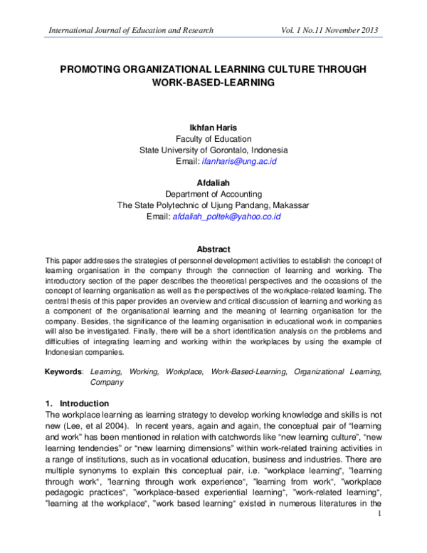 (PDF) Promoting Organizational Learning Culture Through Work-Based-Learning