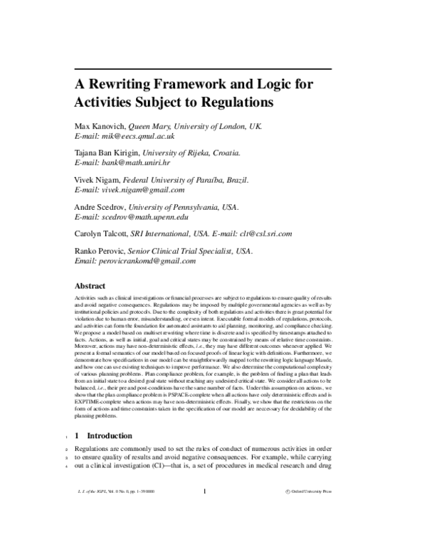 (PDF) A rewriting framework and logic for activities subject to regulations