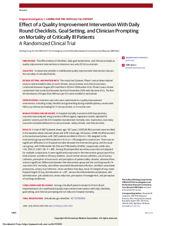 (PDF) Effect of a Quality Improvement Intervention With Daily Round ...