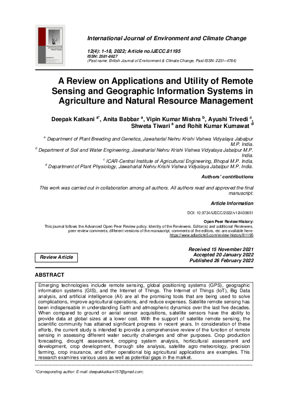 (PDF) A Review on Applications and Utility of Remote Sensing and ...
