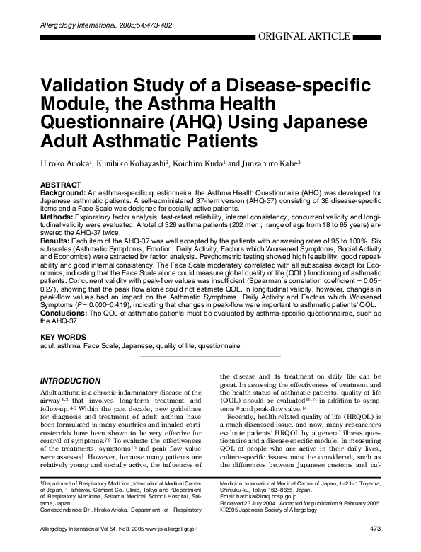 (PDF) Validation Study of a Disease-specific Module, the Asthma Health ...