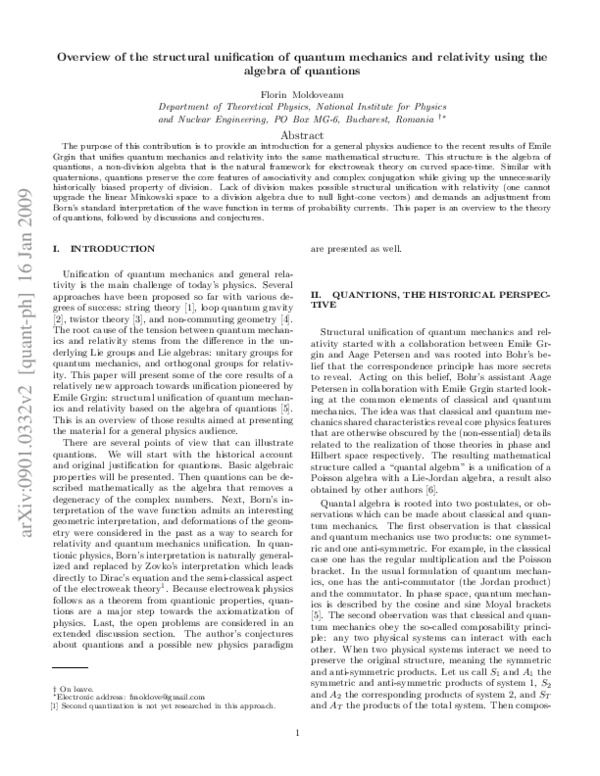 (PDF) Overview of the structural unification of quantum mechanics and ...