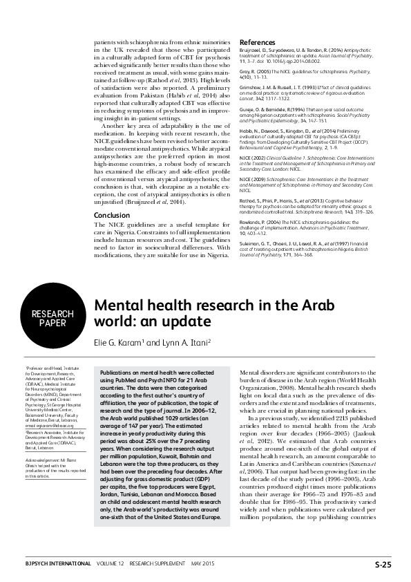 (PDF) Mental health research in the Arab world: an update
