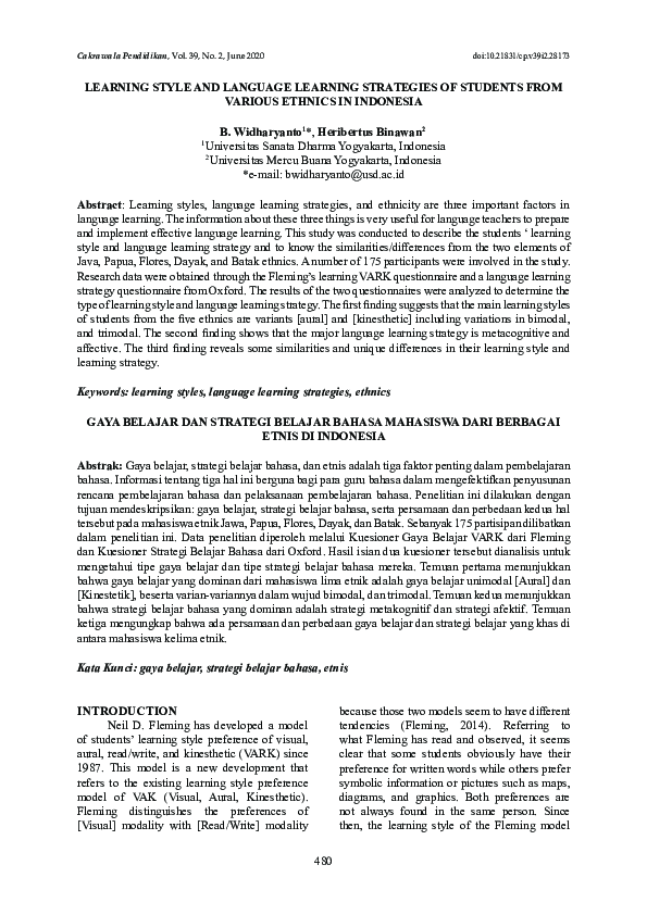 (PDF) Learning Style and Language Learning Strategies of Students from ...