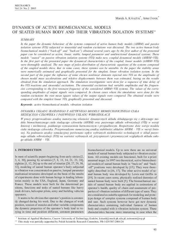 (PDF) Dynamics of active biomechanical models of seated human body and ...