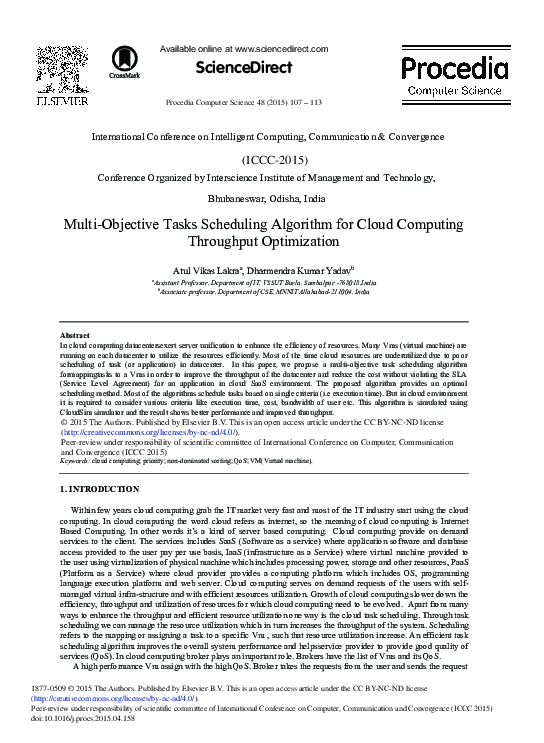 (PDF) Multi-Objective Tasks Scheduling Algorithm for Cloud Computing ...