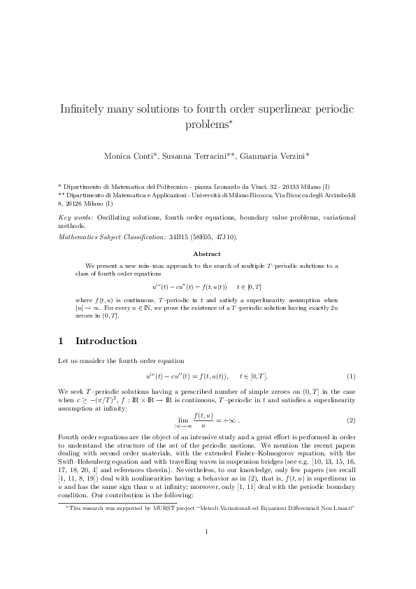 (PDF) Infinitely many solutions to fourth order superlinear periodic ...