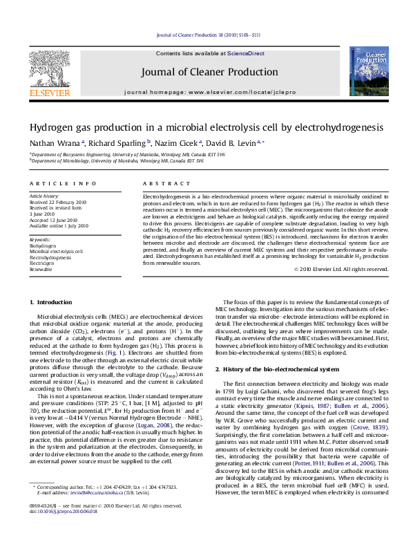 (PDF) Hydrogen gas production in a microbial electrolysis cell by ...