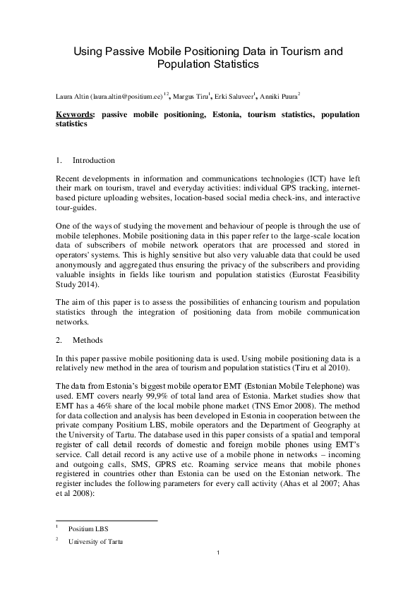 (PDF) Using Passive Mobile Positioning Data in Tourism and Population ...