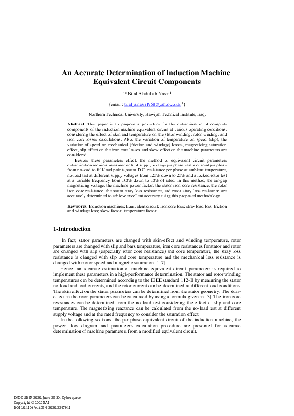 (PDF) An Accurate Determination of Induction Machine Equivalent Circuit ...