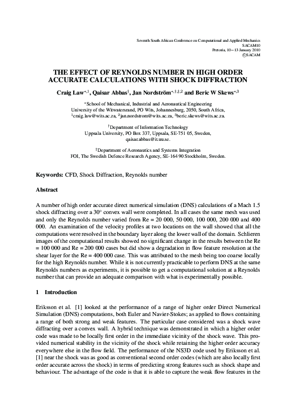 (PDF) The Effect of Reynolds Number in High Order Accurate Calculations ...