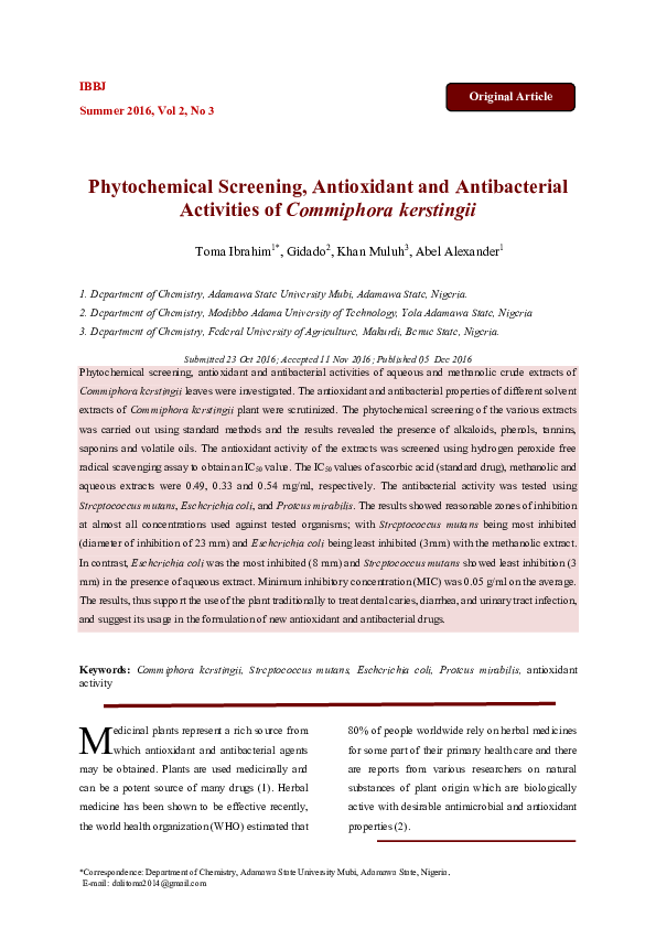 (PDF) Phytochemical Screening, Antioxidant and Antibacterial Activities ...