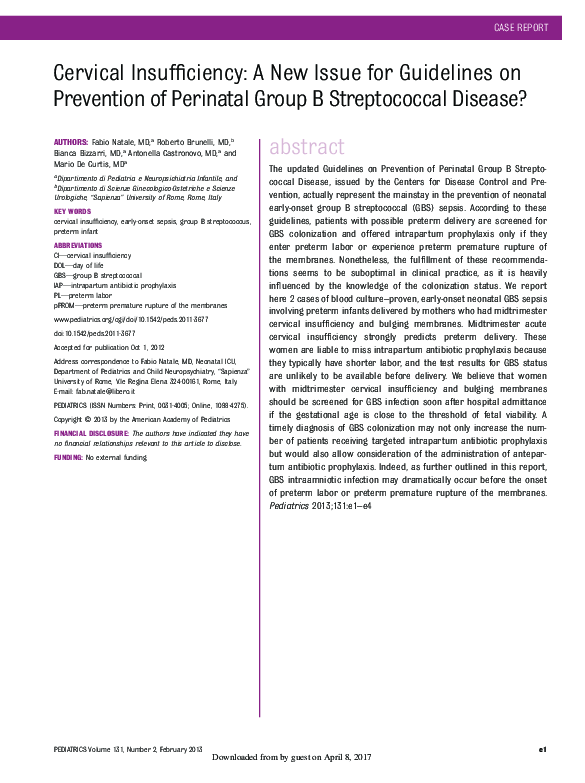 (PDF) Cervical Insufficiency A New Issue for Guidelines on Prevention