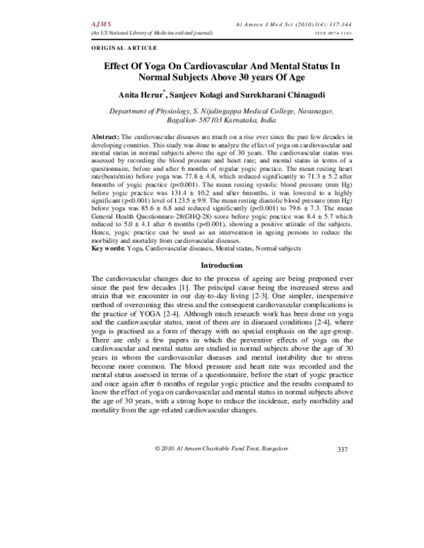 (PDF) Effect Of Yoga On Cardiovascular And Mental Status In Normal ...