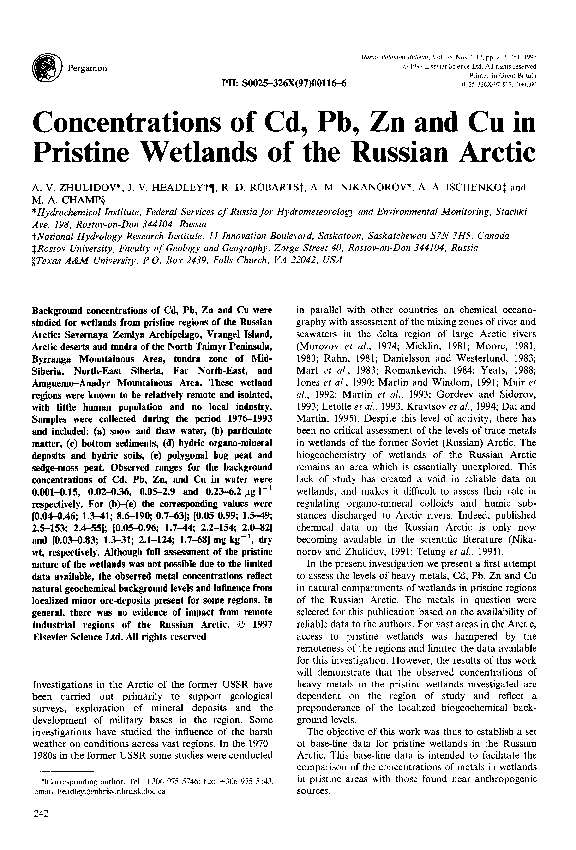 (PDF) Concentrations of Cd, Pb, Zn and Cu in pristine wetlands of the ...