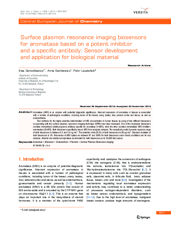 (PDF) Surface plasmon resonance imaging biosensors for aromatase based ...