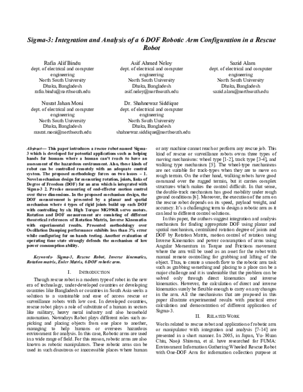 (PDF) Sigma-3: Integration and Analysis of a 6 DOF Robotic Arm ...
