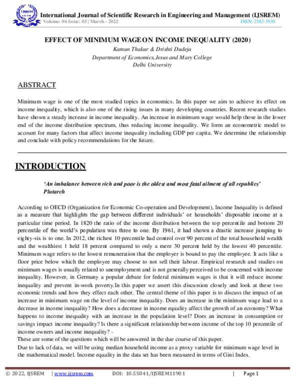 (PDF) Effect of Minimum Wage on Income Inequality (2020)