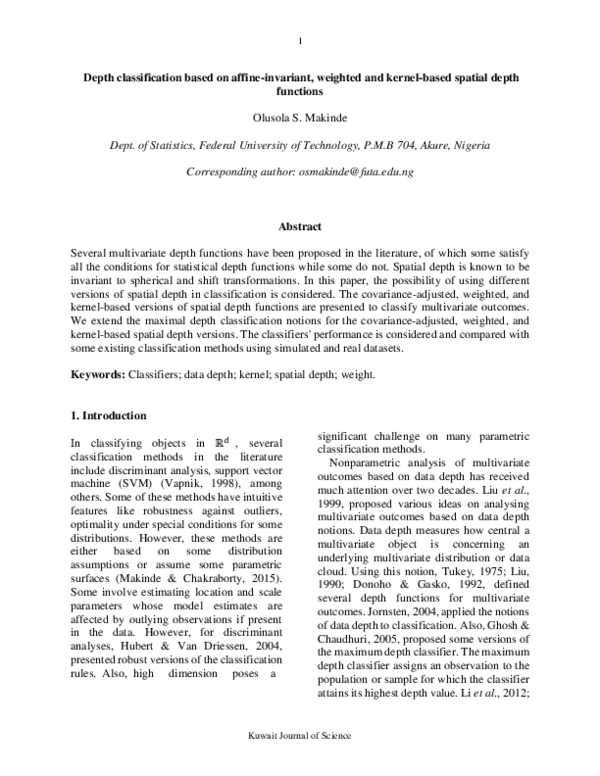 (PDF) Depth classification based on affine-invariant, weighted and ...