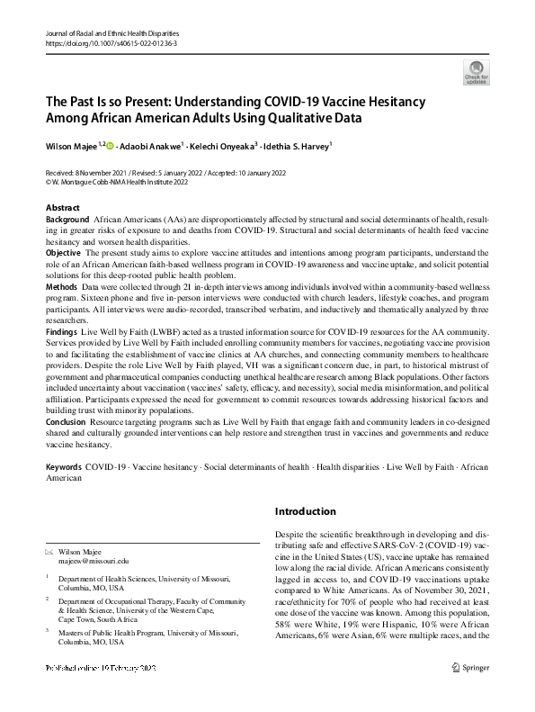 (PDF) The Past Is so Present: Understanding COVID-19 Vaccine Hesitancy ...
