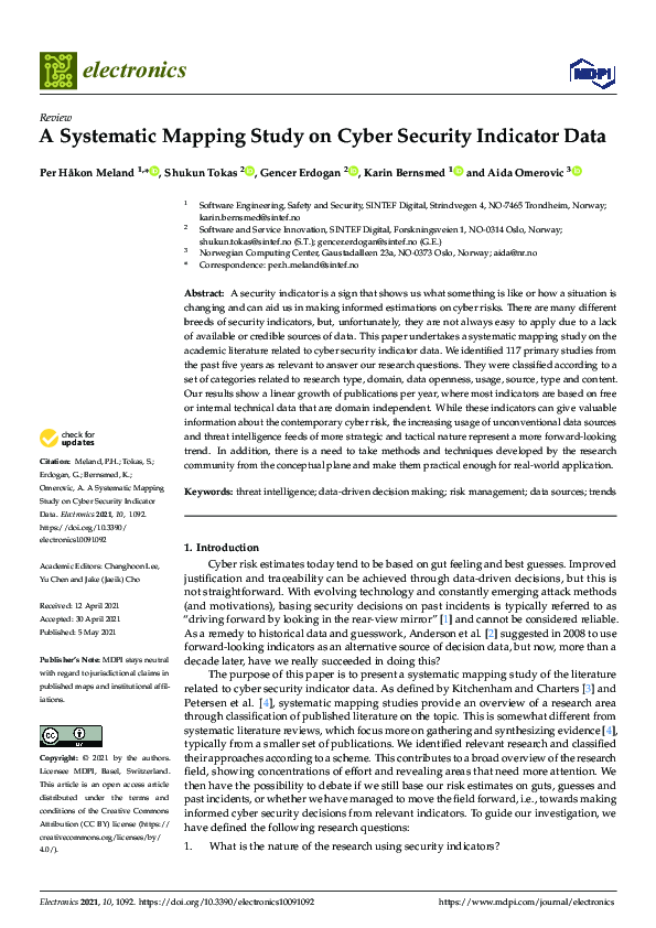 (PDF) A Systematic Mapping Study on Cyber Security Indicator Data